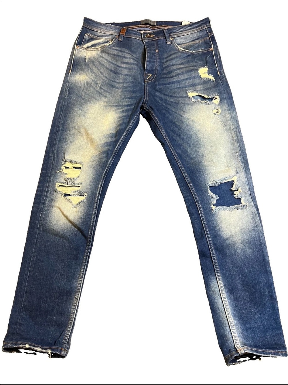 Zara Man Button Fly Slim fit  Distressed Jean Sz 32 Urban Streetwear Grunge
